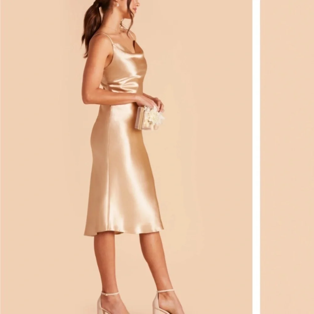 NWT Birdy Grey SMALL Lisa Midi Dress Shiny Satin Gold Sleeveless Cowl Neck - Picture 2 of 9